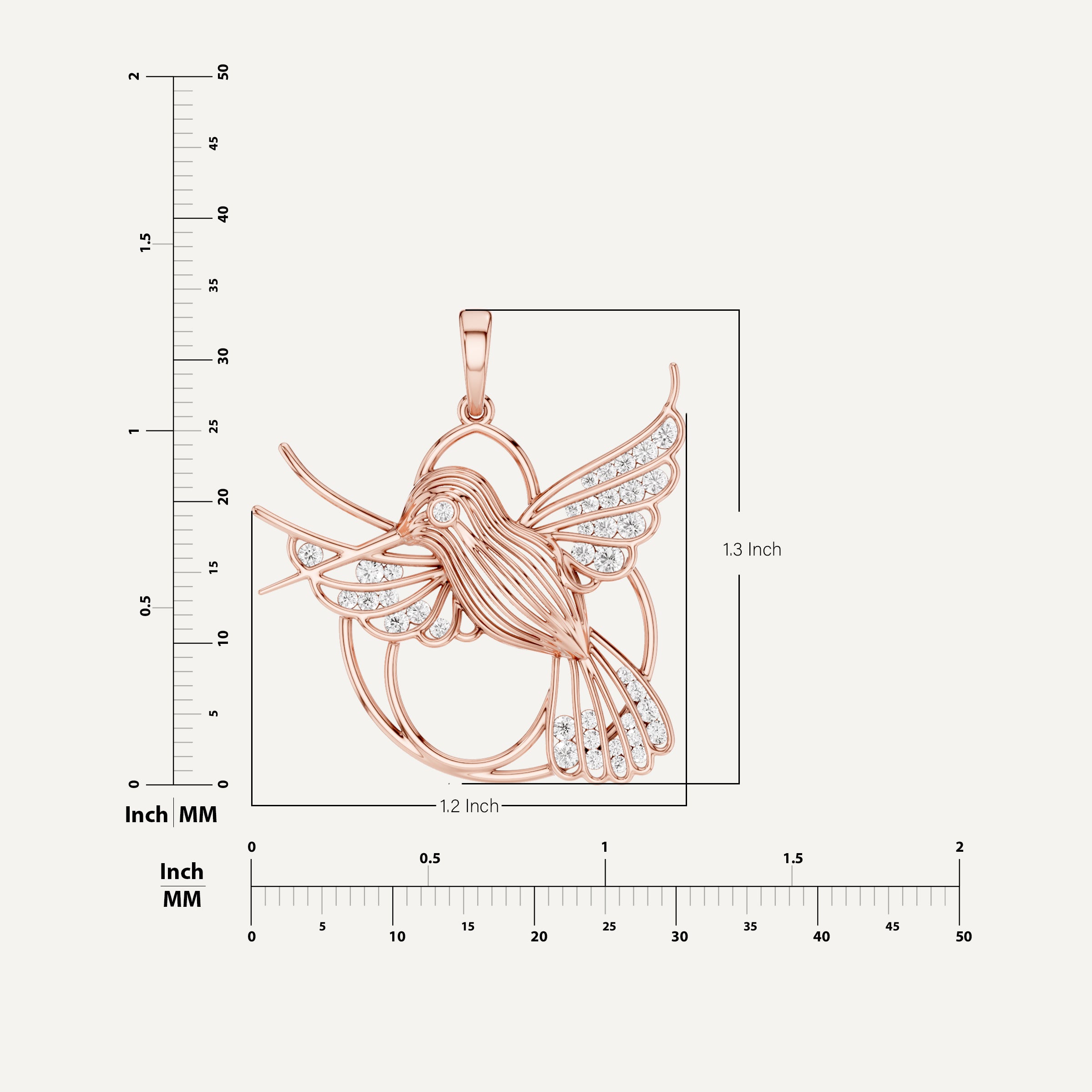 Fluttery, Hummingbird Pendant in 18K Rose Gold