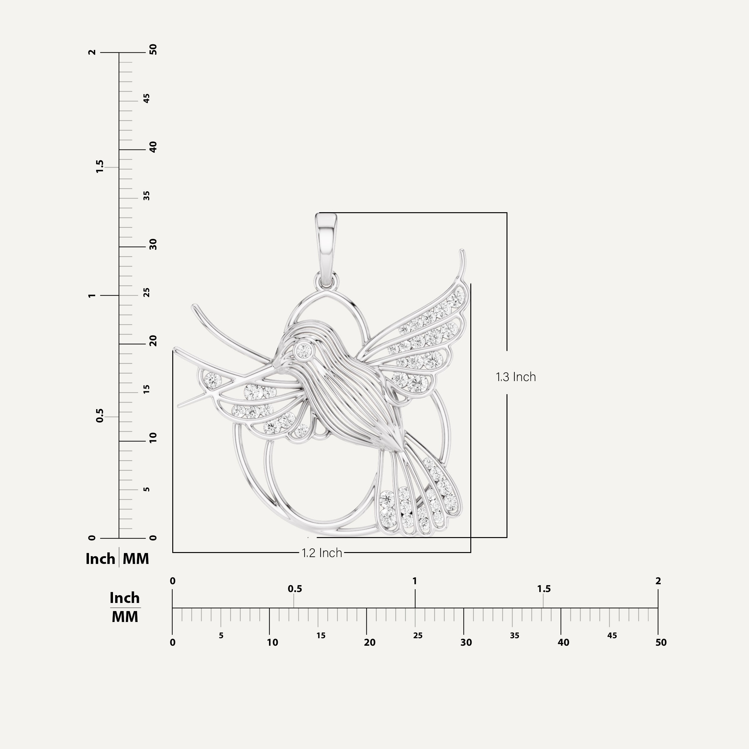 Fluttery, Hummingbird  Pendant in 14K White Gold