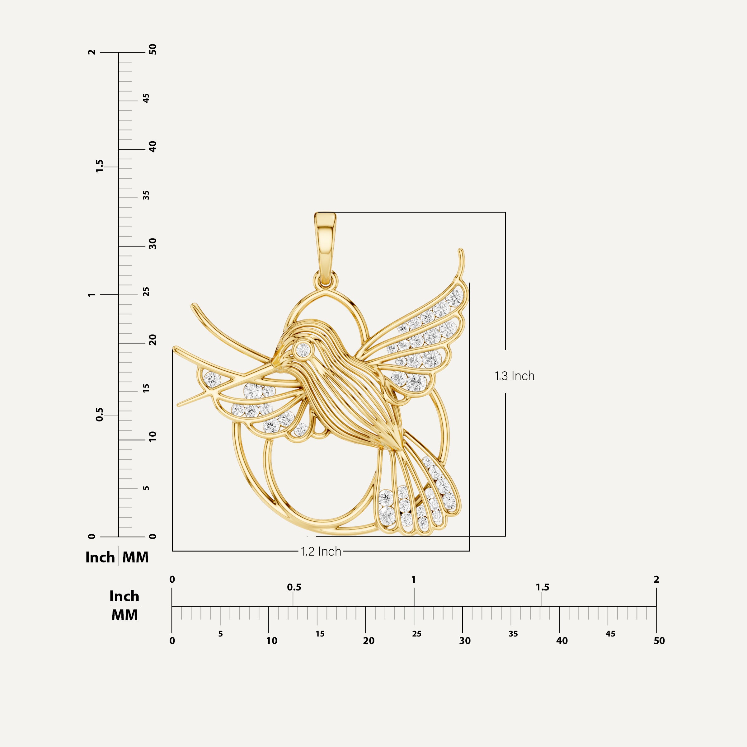 Fluttery, Hummingbird Pendant in 14K Yellow Gold