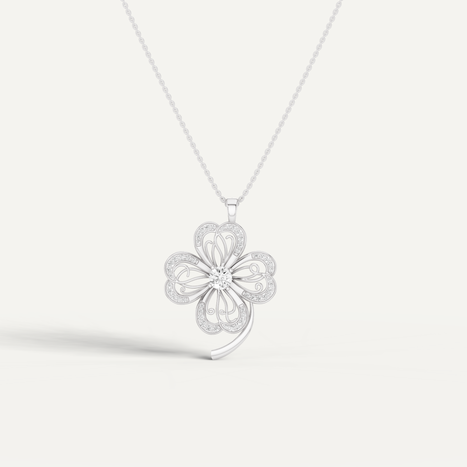 Faery, Clover Leaf Pendant in 14K White Gold