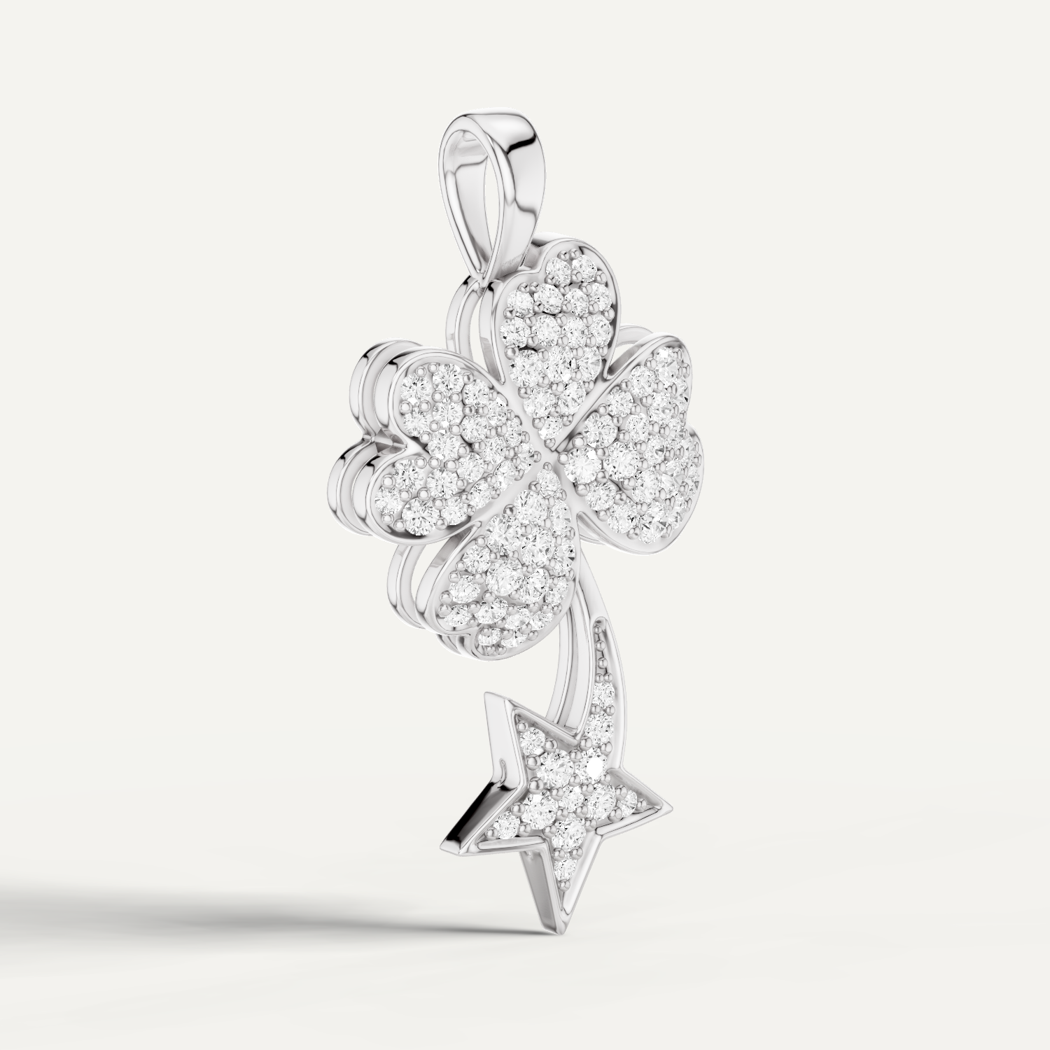 Starry Nite, Clover Leaf Pendant in 18K White Gold