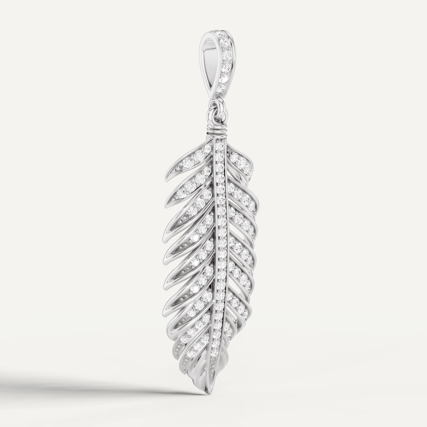 Plume, Feather Pendant in 14K White Gold