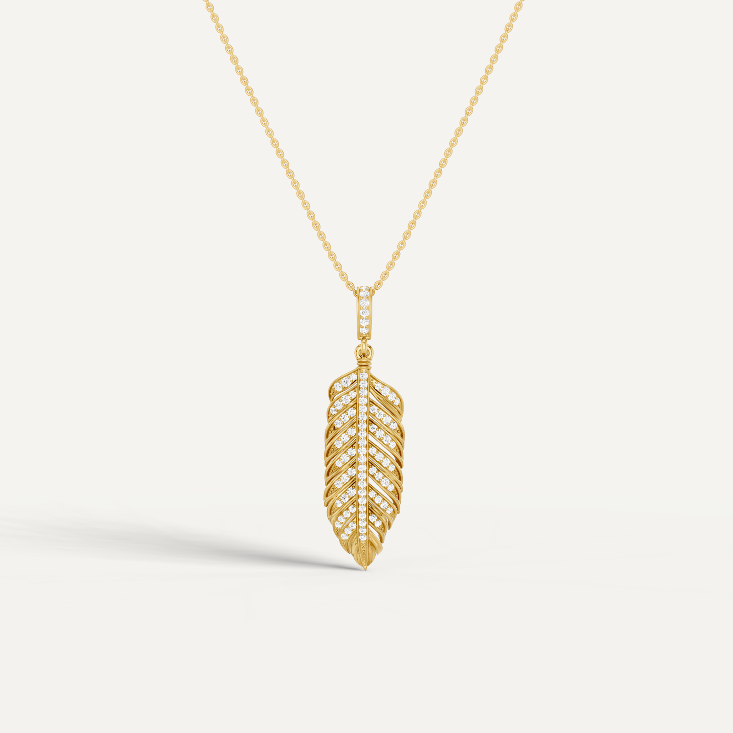 Plume, Feather Pendant in 14K Yellow Gold
