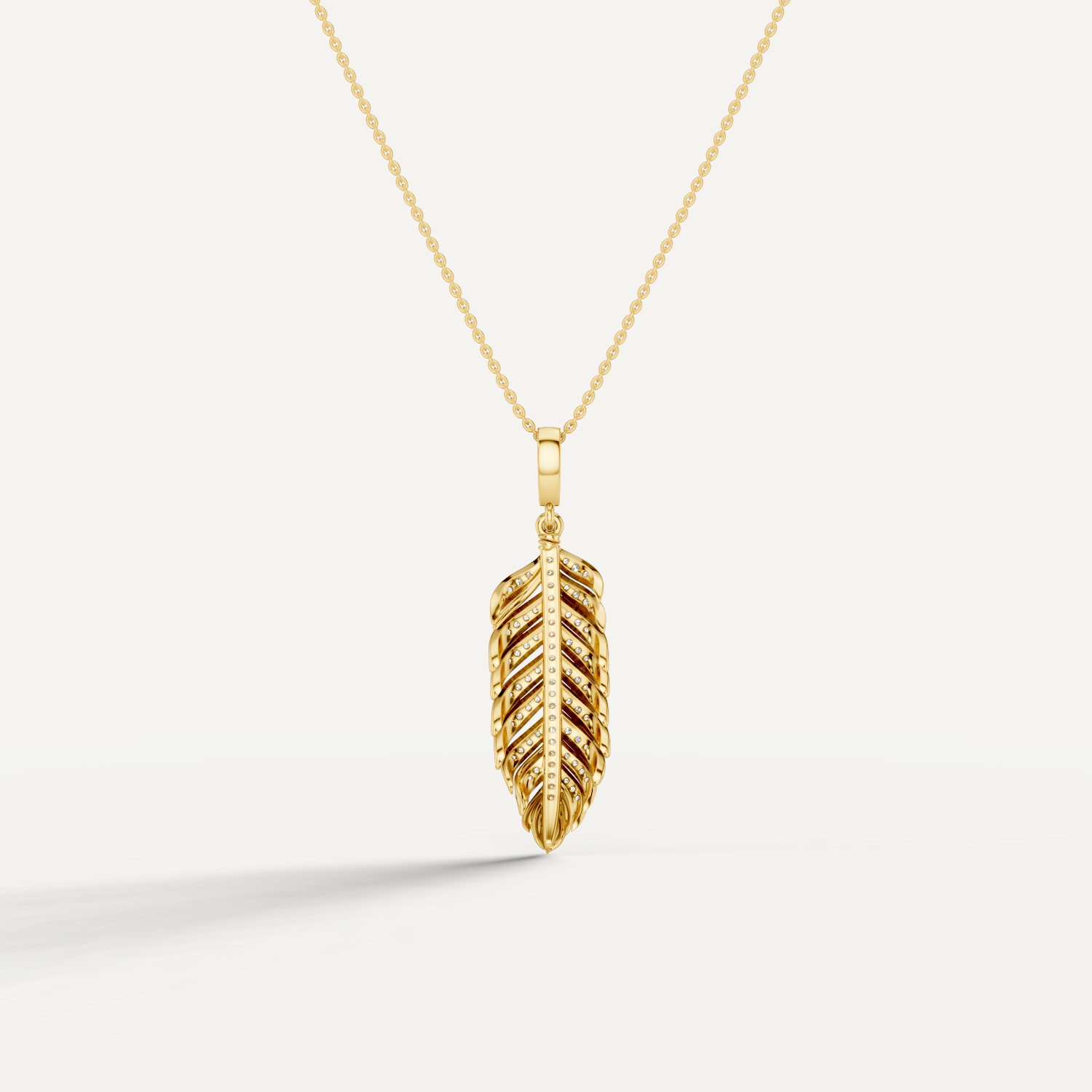 Plume, Feather Pendant in 14K Yellow Gold