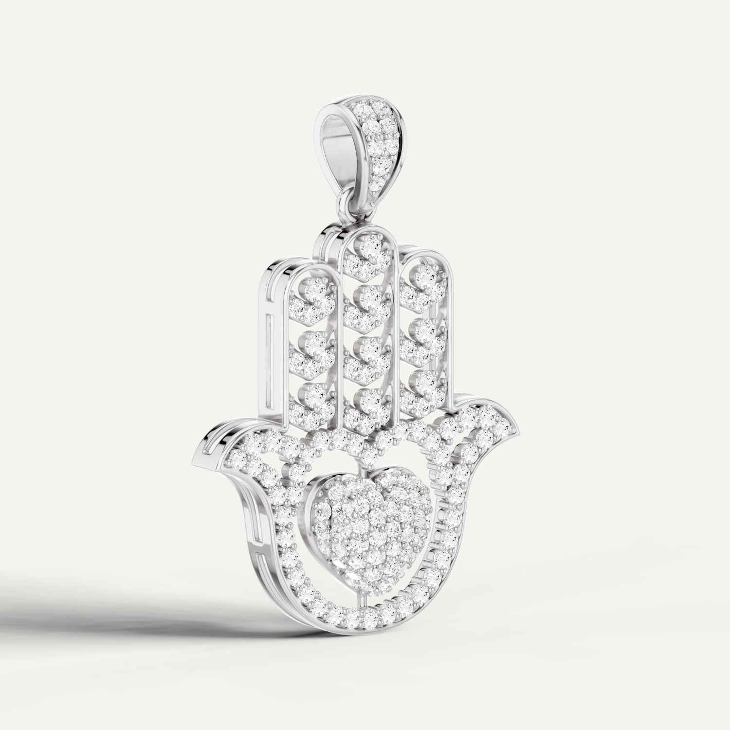 Mira, Hamsa Hand Pendant in 18K White Gold