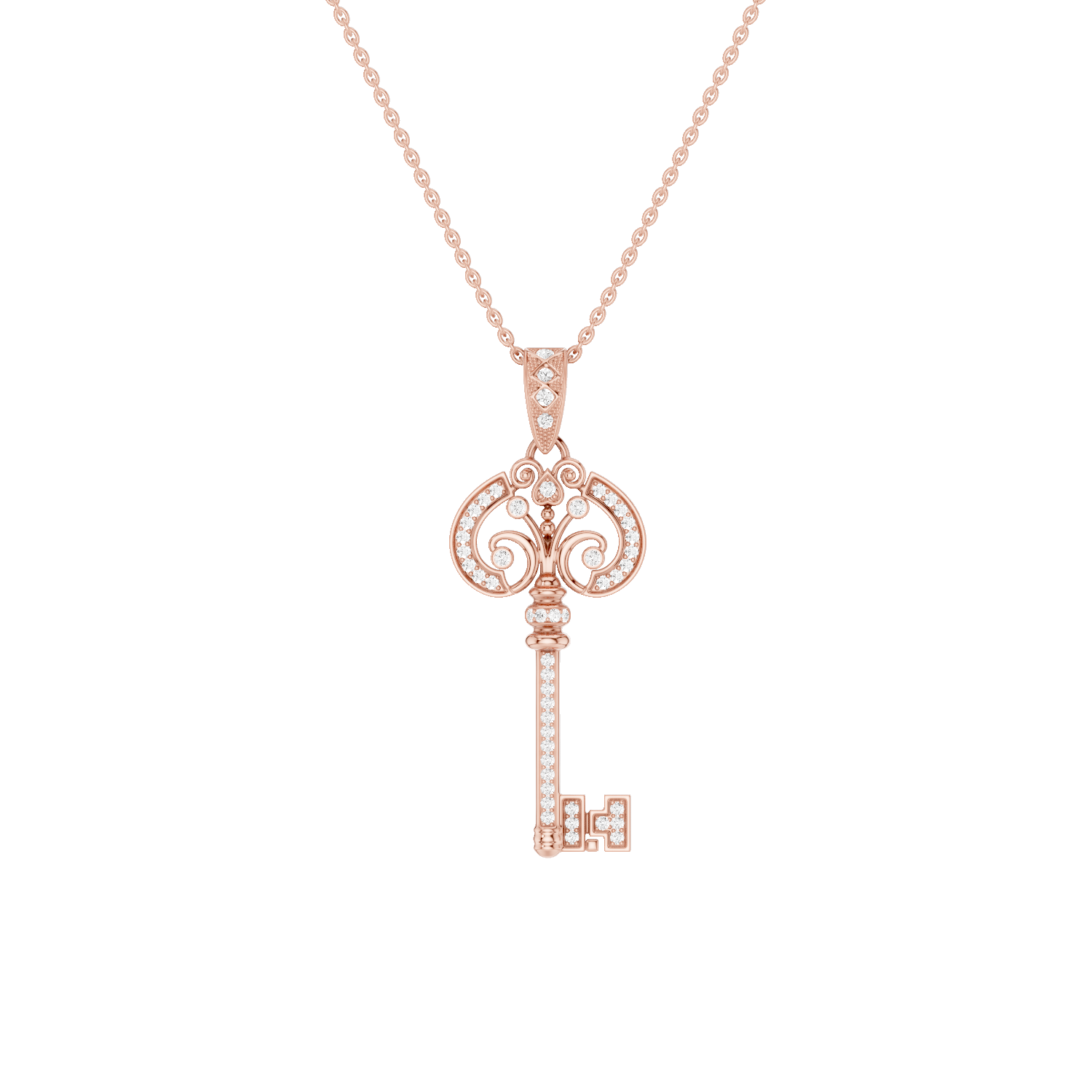 Cle Amour, Key Pendant, Rose Gold