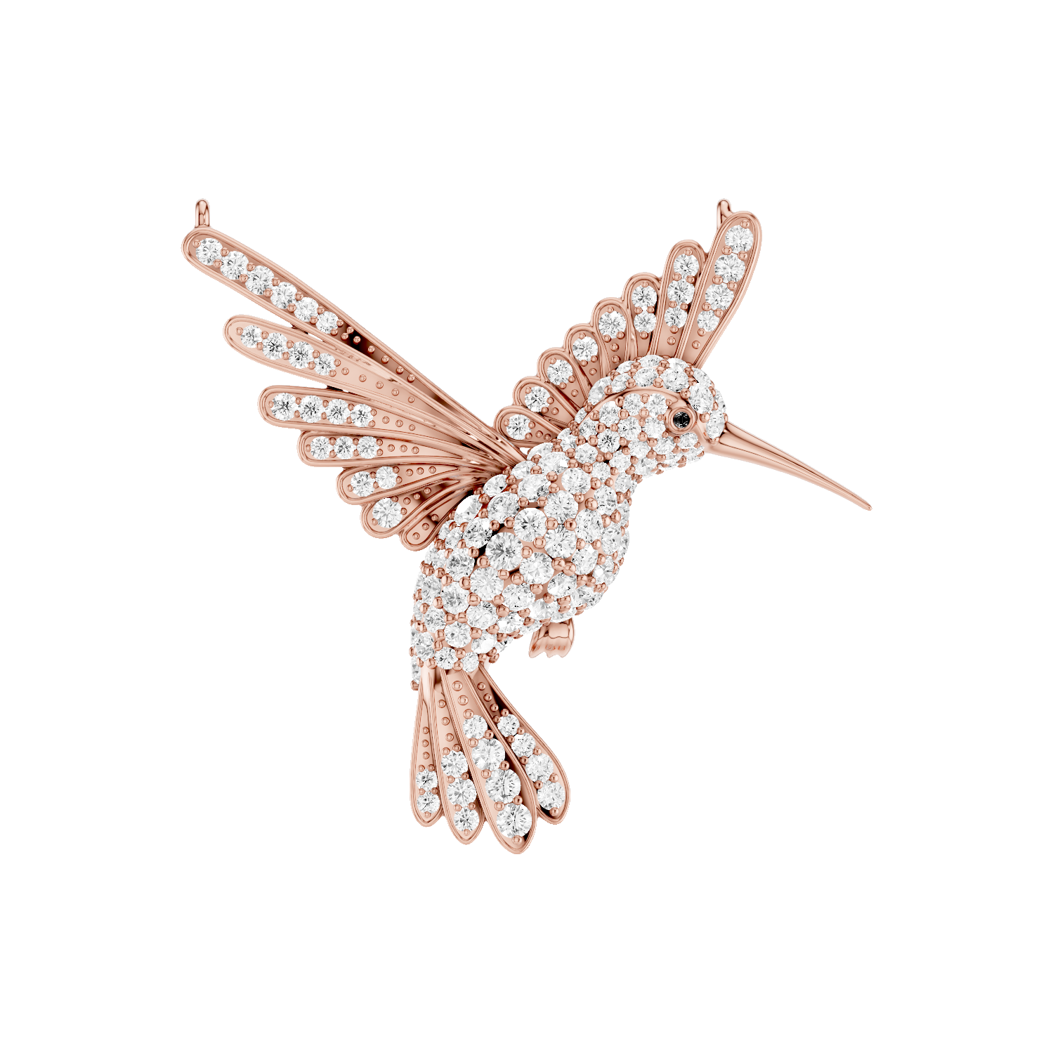 Winged Luck, Hummingbird Pendant, Rose Gold