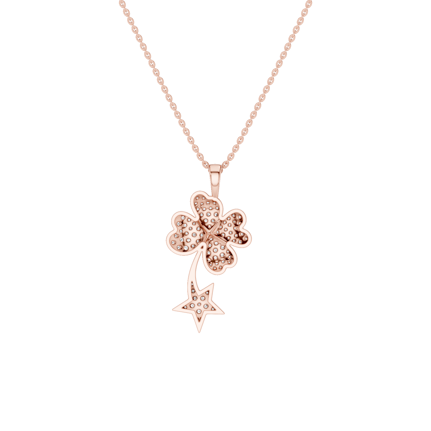 Starry Nite, Clover Leaf Pendant, Rose Gold