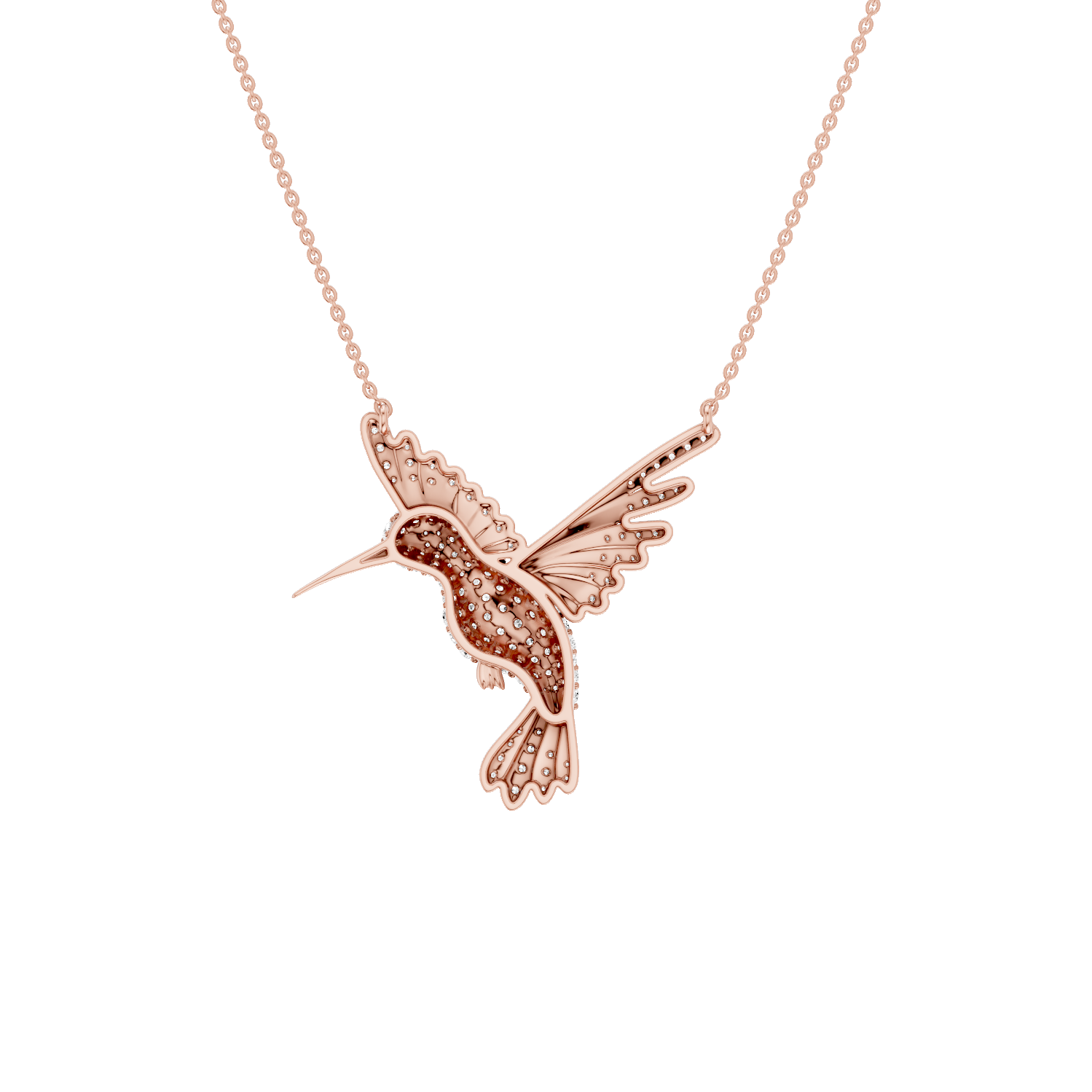 Winged Luck, Hummingbird Pendant, Rose Gold