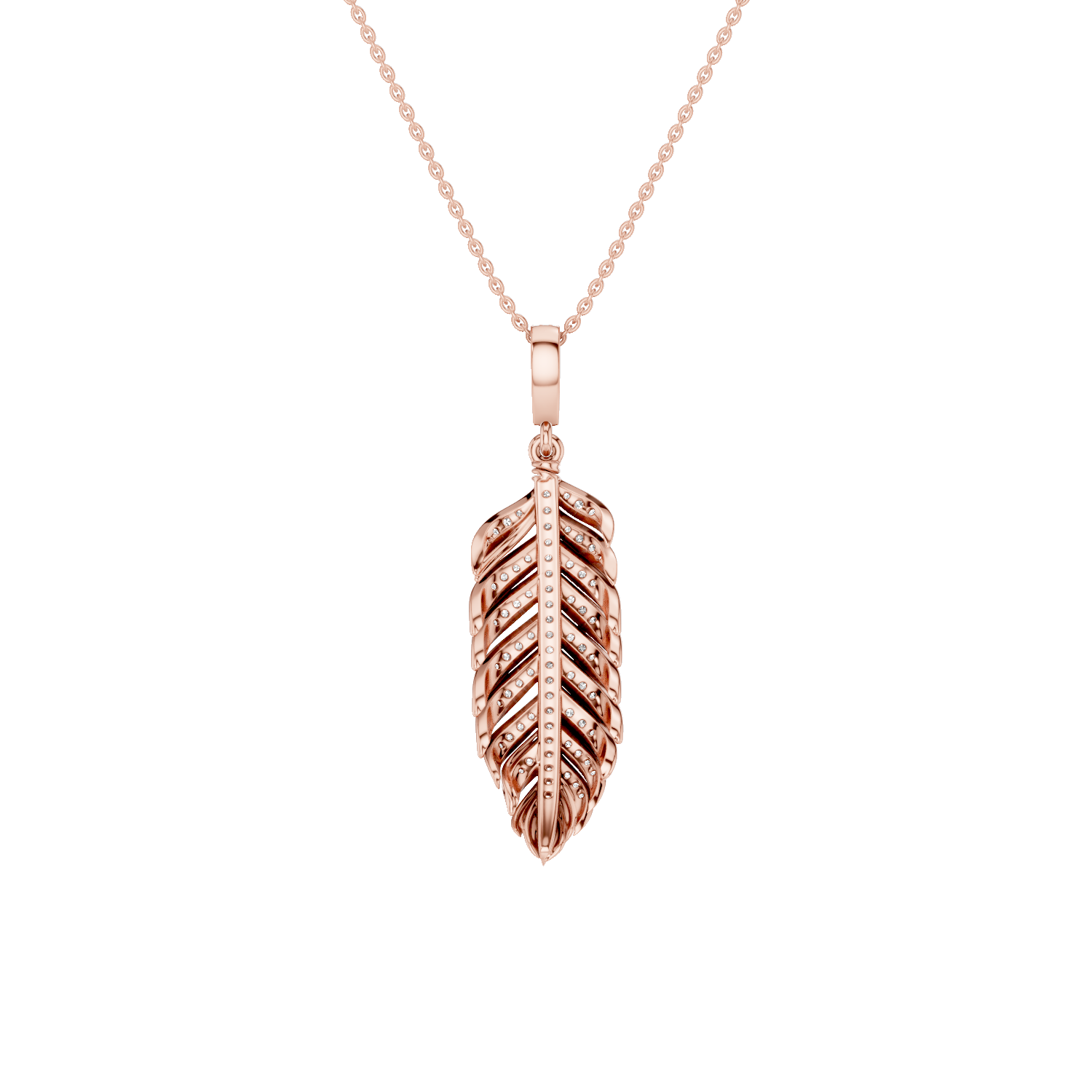 Plume, Feather Pendant, Rose Gold