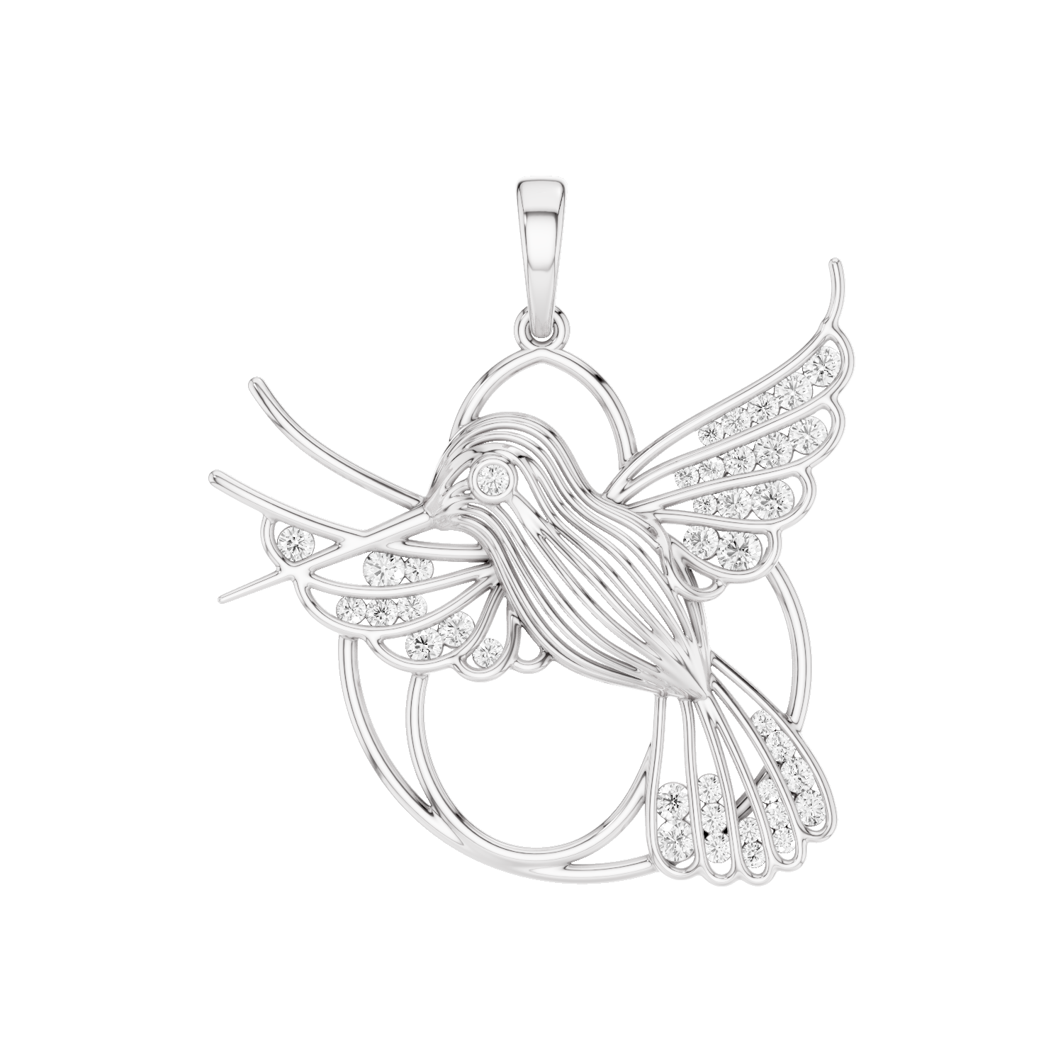 Fluttery, Hummingbird  Pendant, White Gold