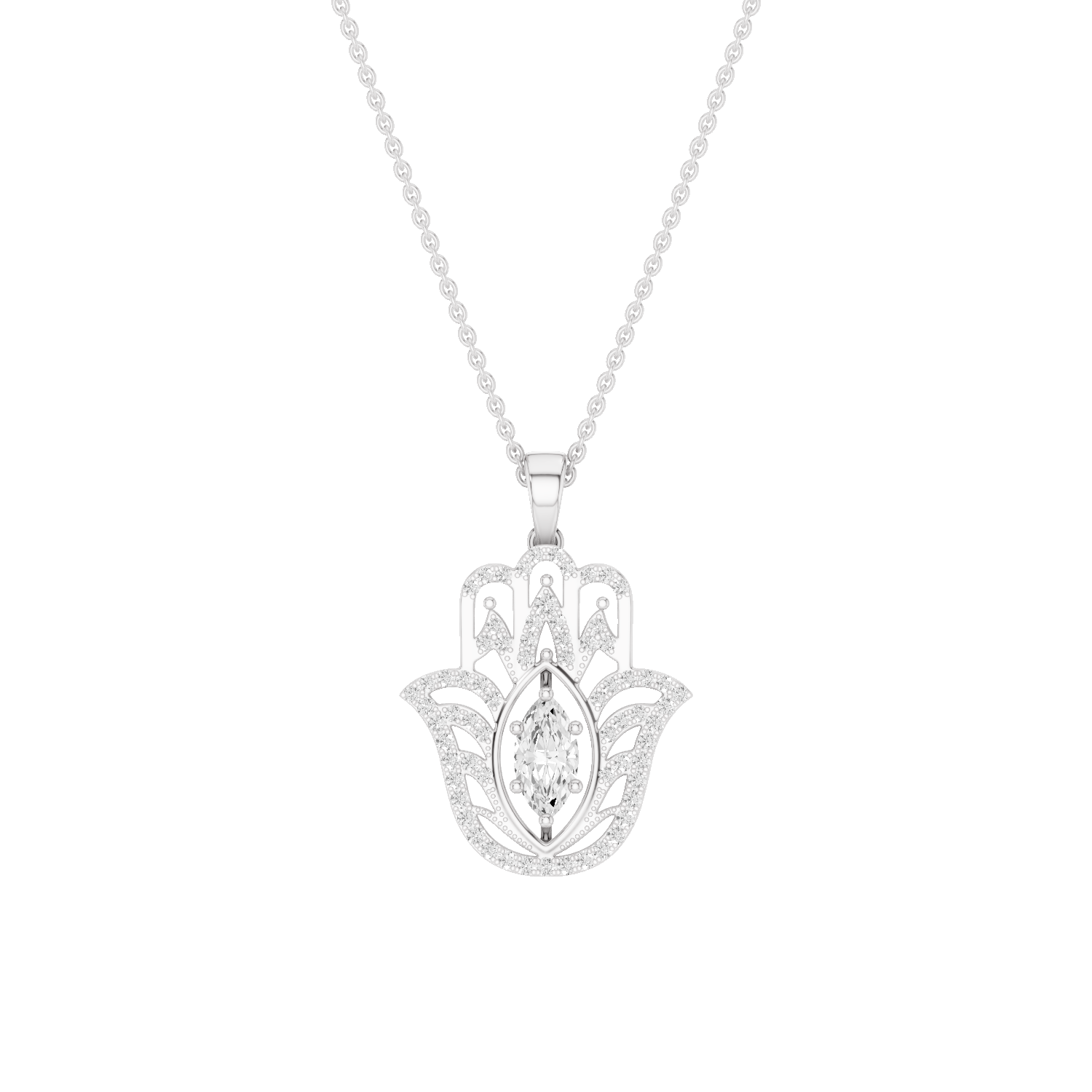 Palmara, Hamsa Hand Pendant, White Gold