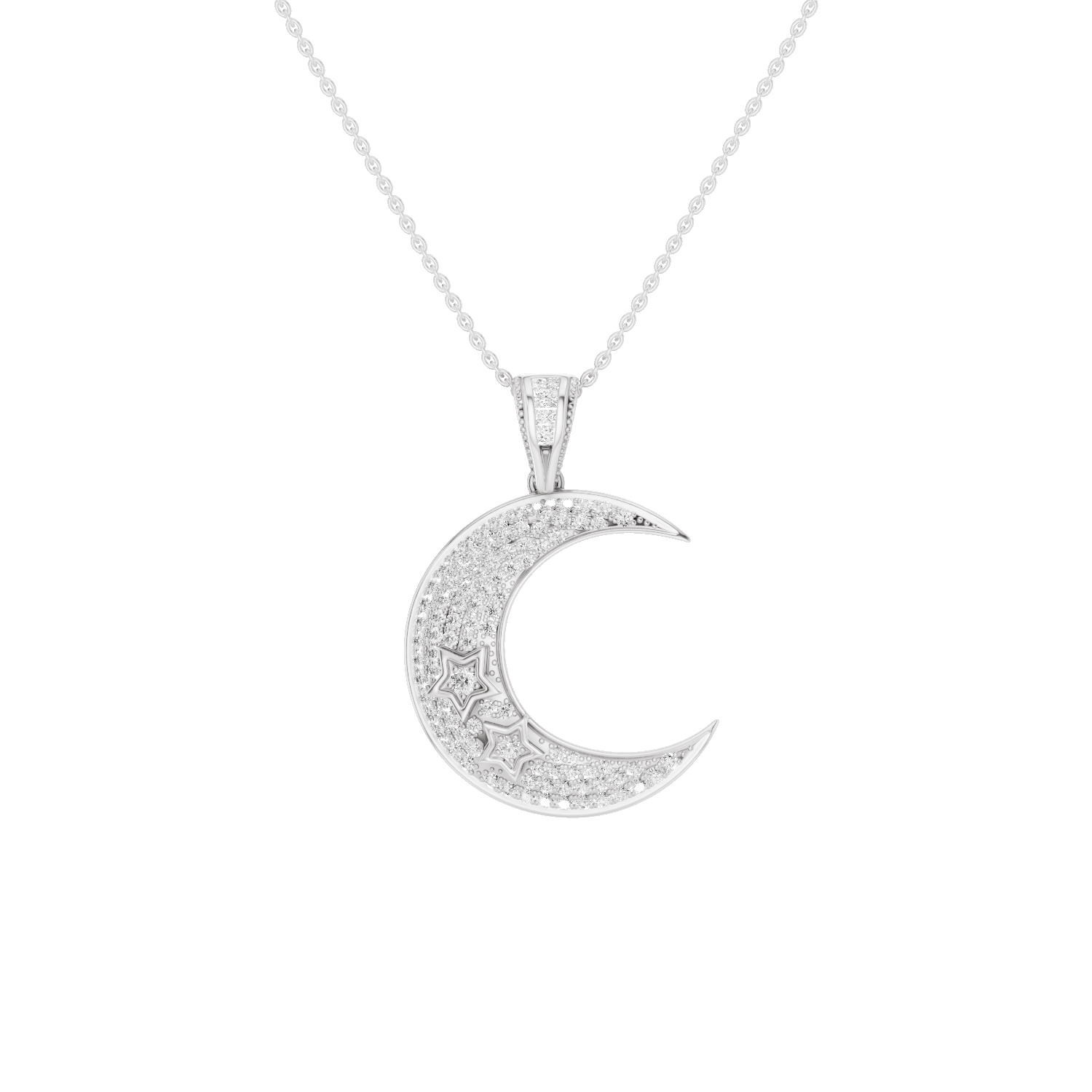 Luna, Moon Pendant, white Gold