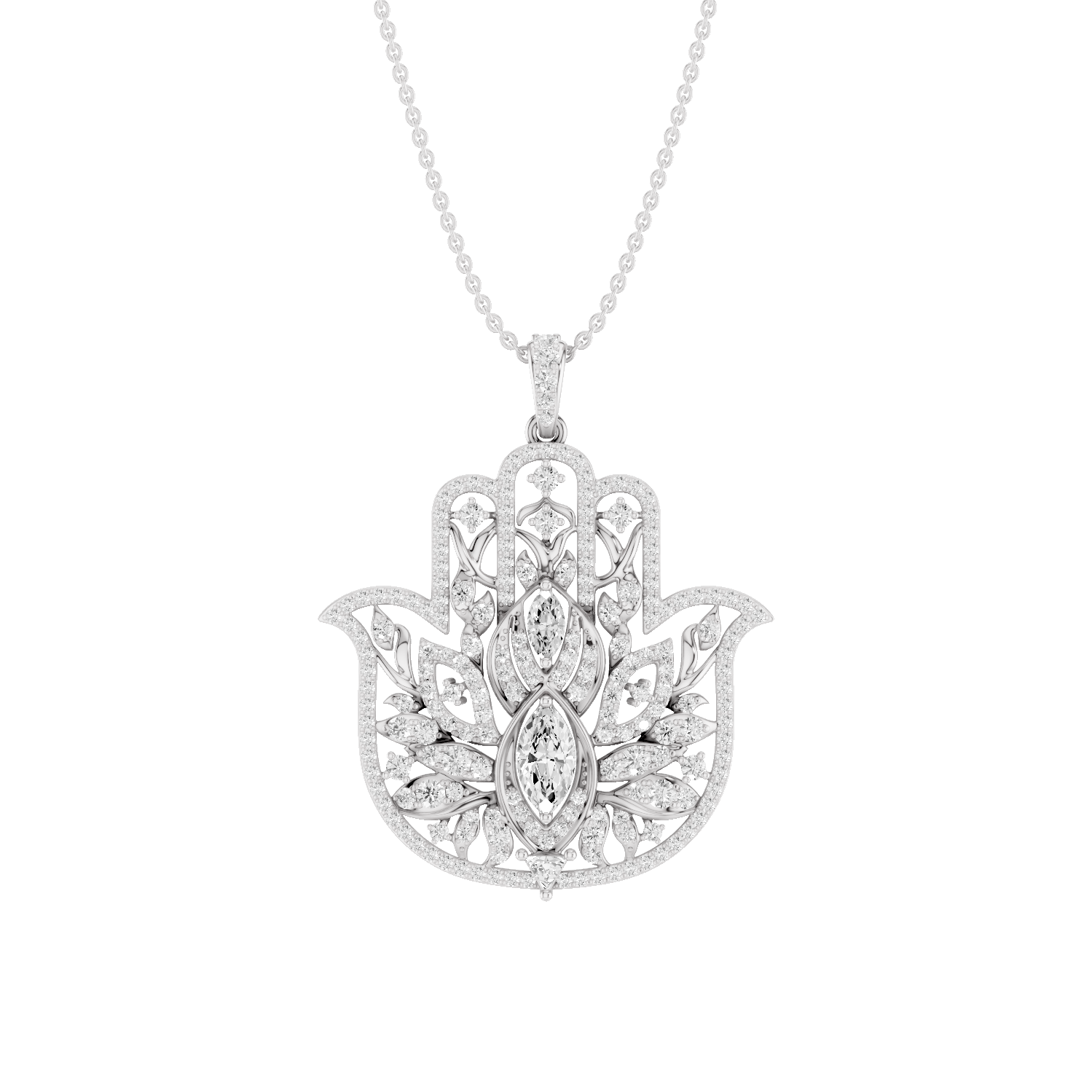 Guardian, Hamsa Hand Pendant, White Gold