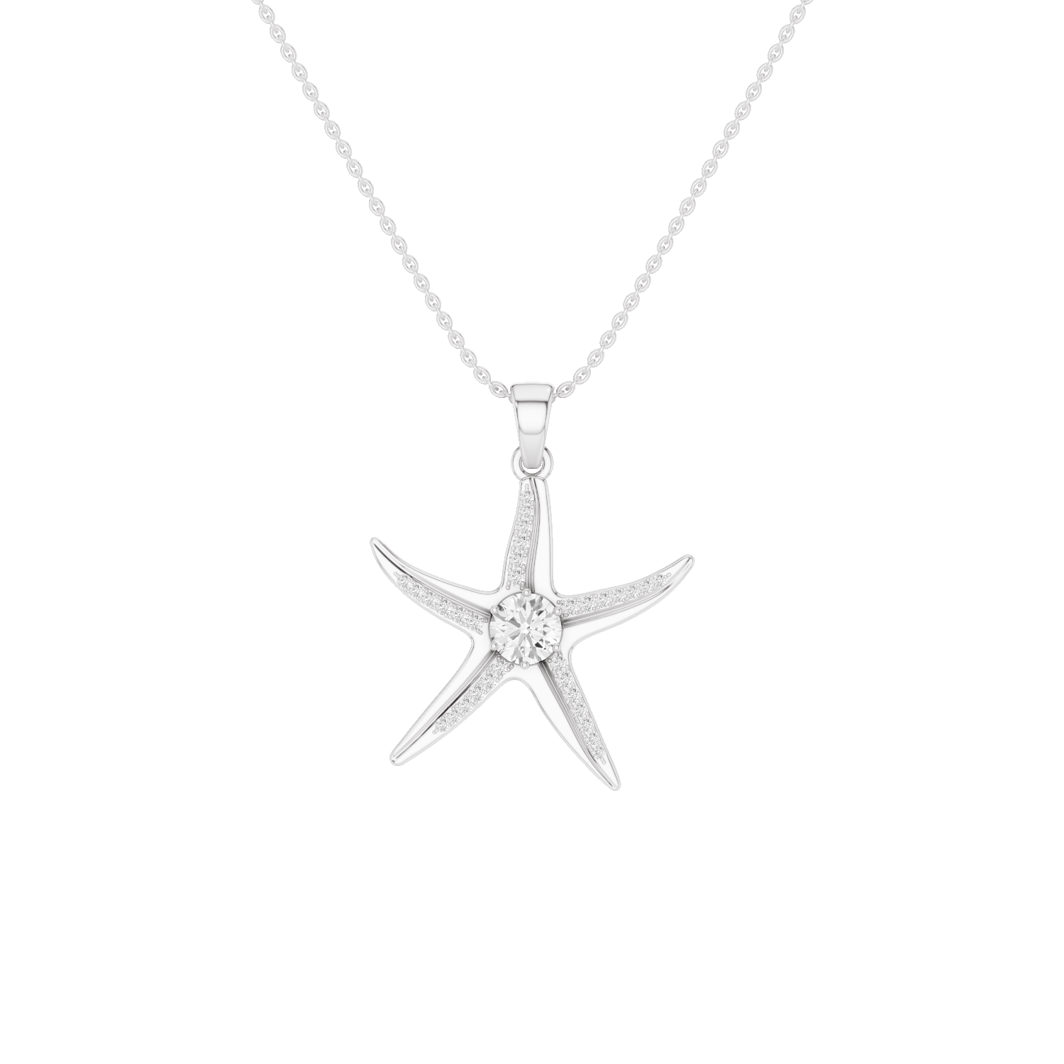 Seastar, Starfish Pendant, White Gold