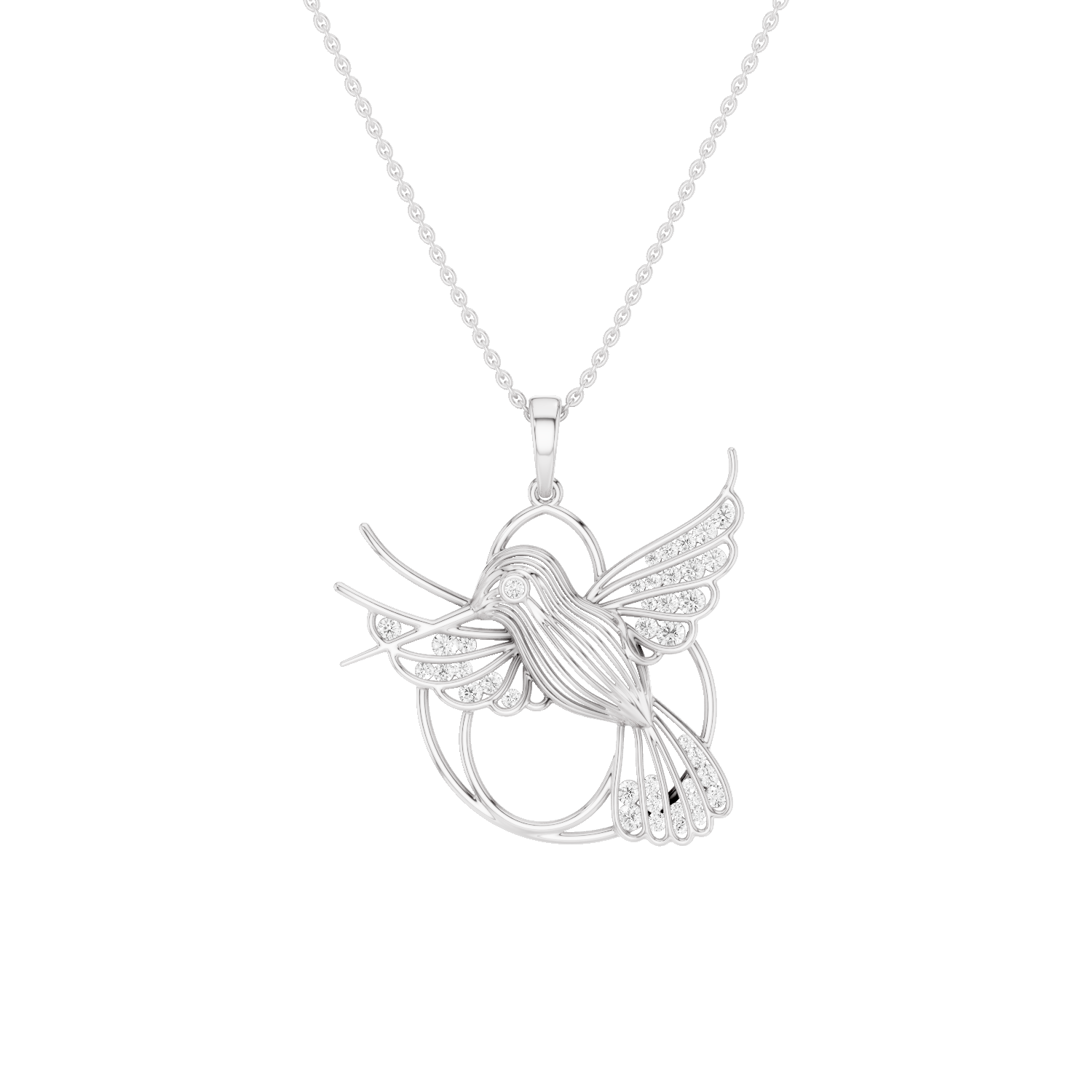 Fluttery, Hummingbird  Pendant, White Gold