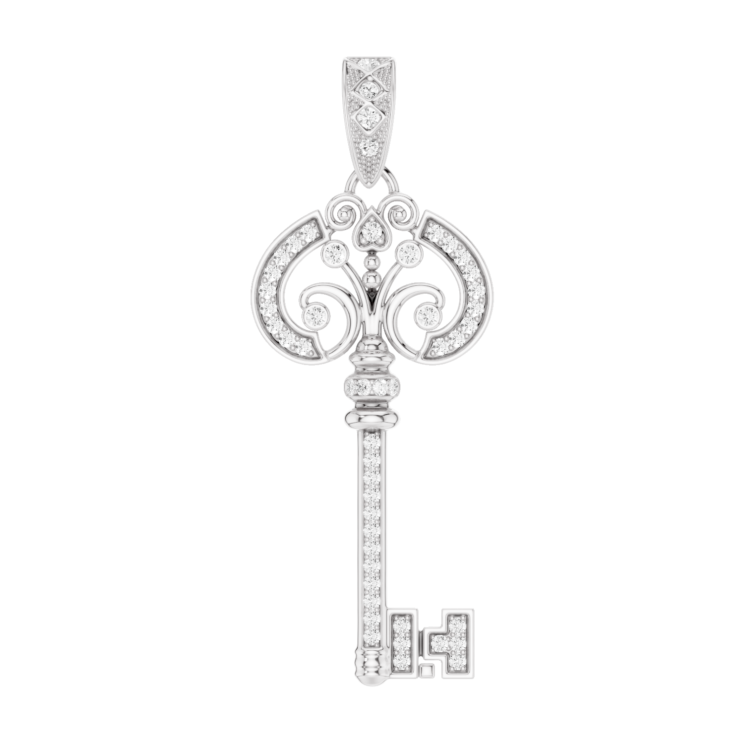 Cle Amour, Key Pendant, White Gold