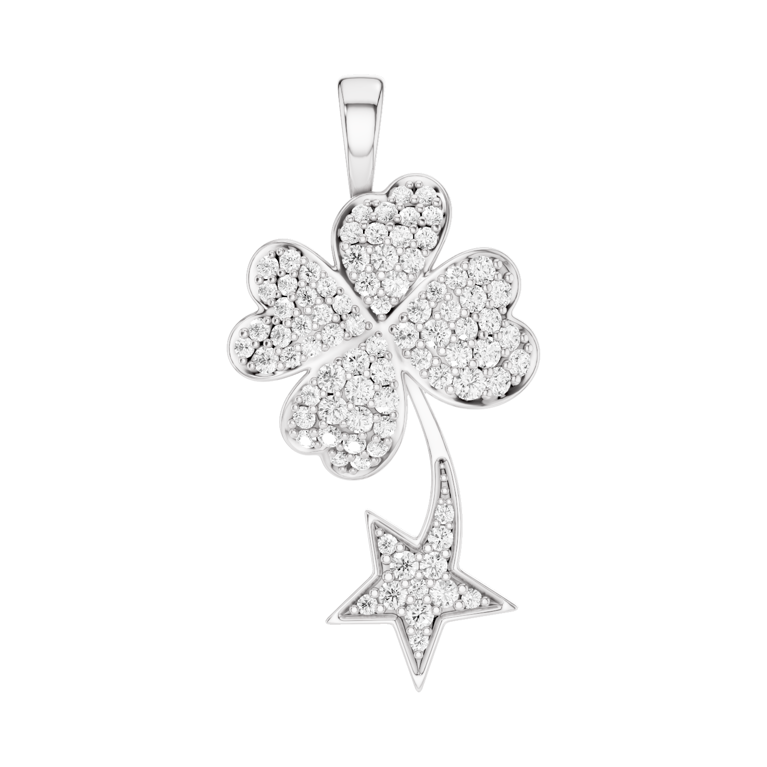 Starry Nite, Clover Leaf Pendant, White Gold