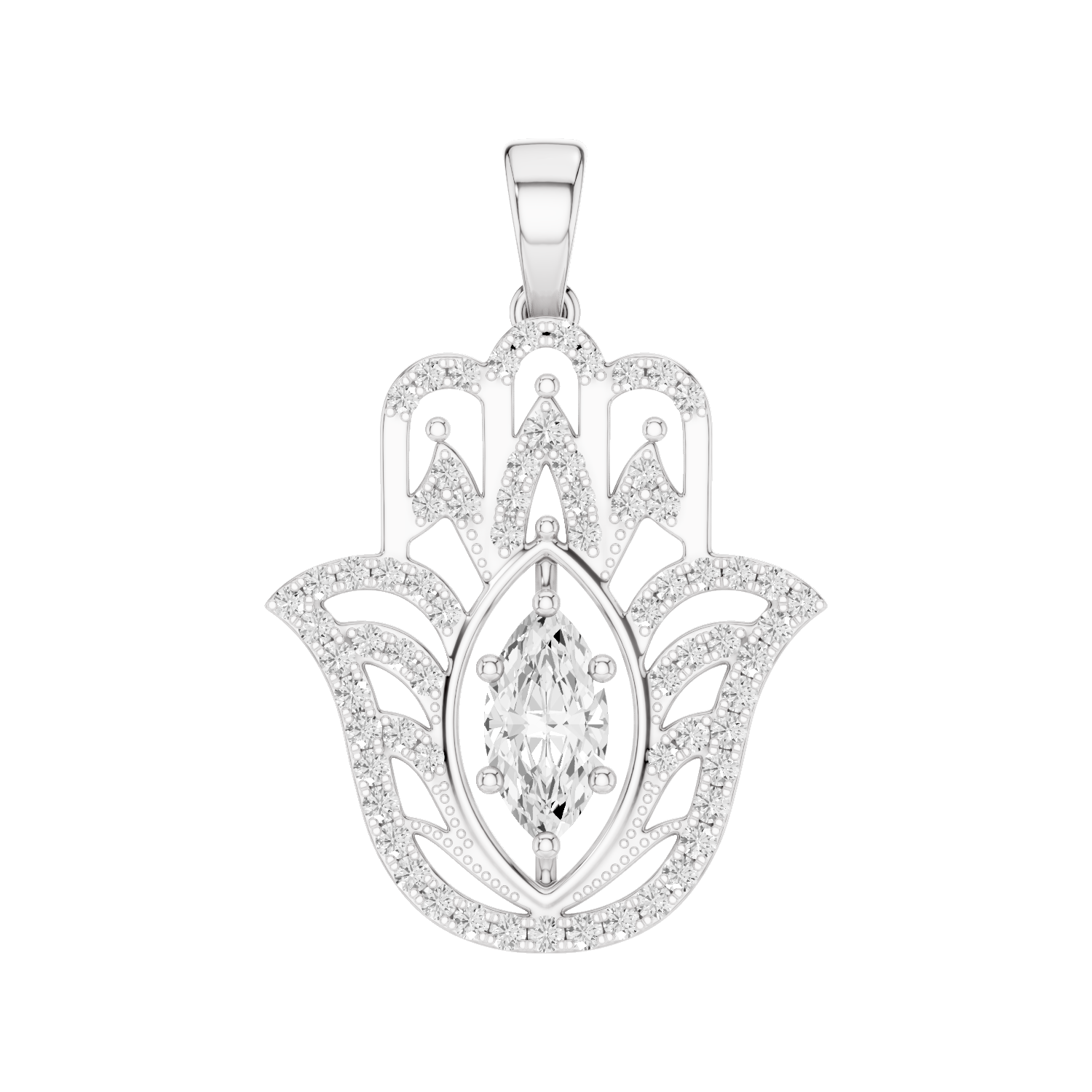 Palmara, Hamsa Hand Pendant, White Gold