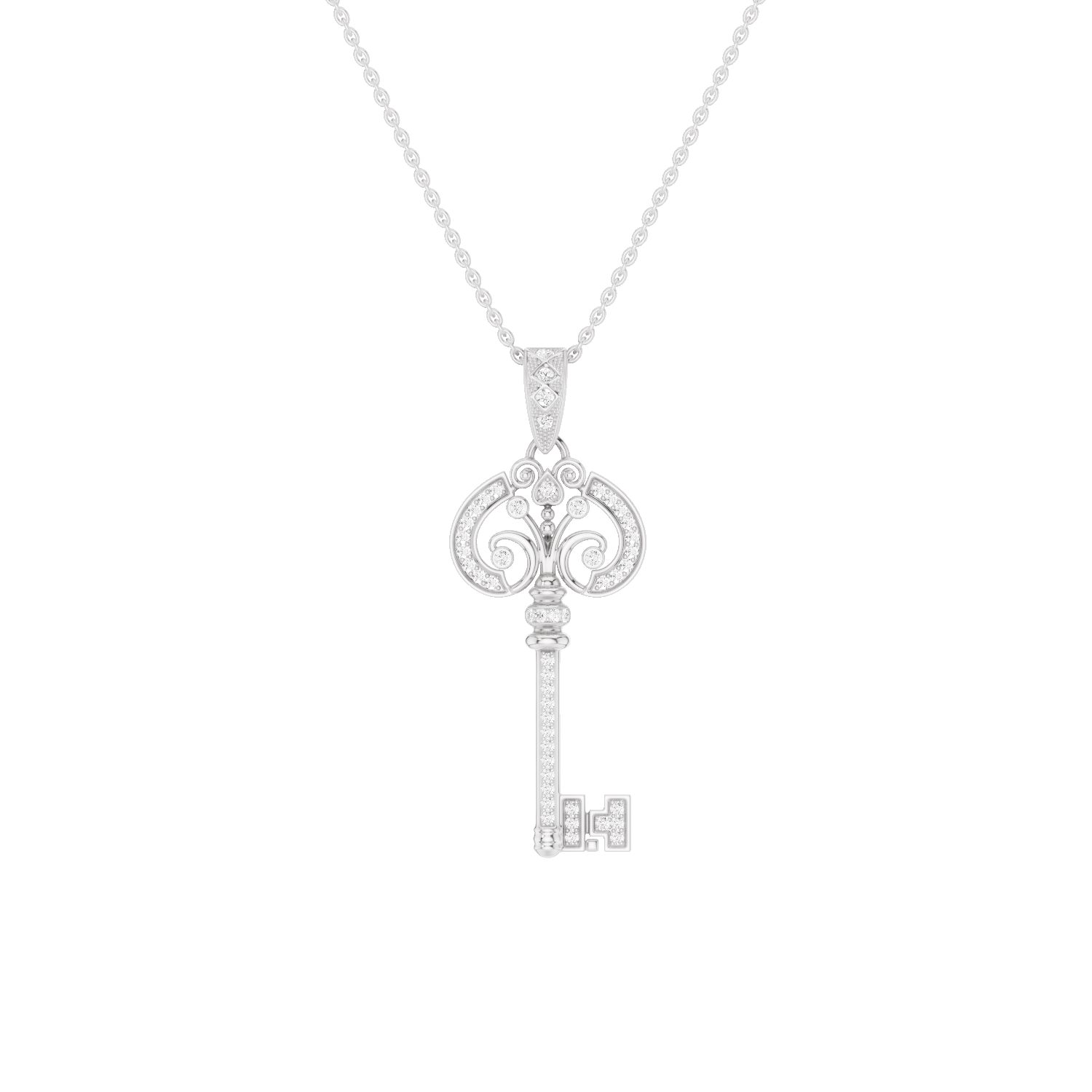 Cle Amour, Key Pendant, White Gold