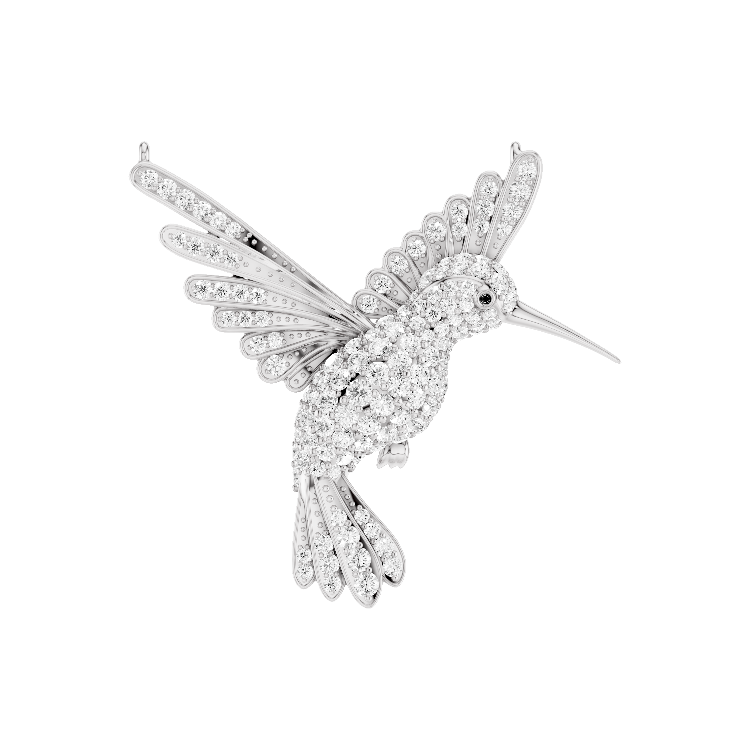 Winged Luck, Hummingbird Pendant, White Gold