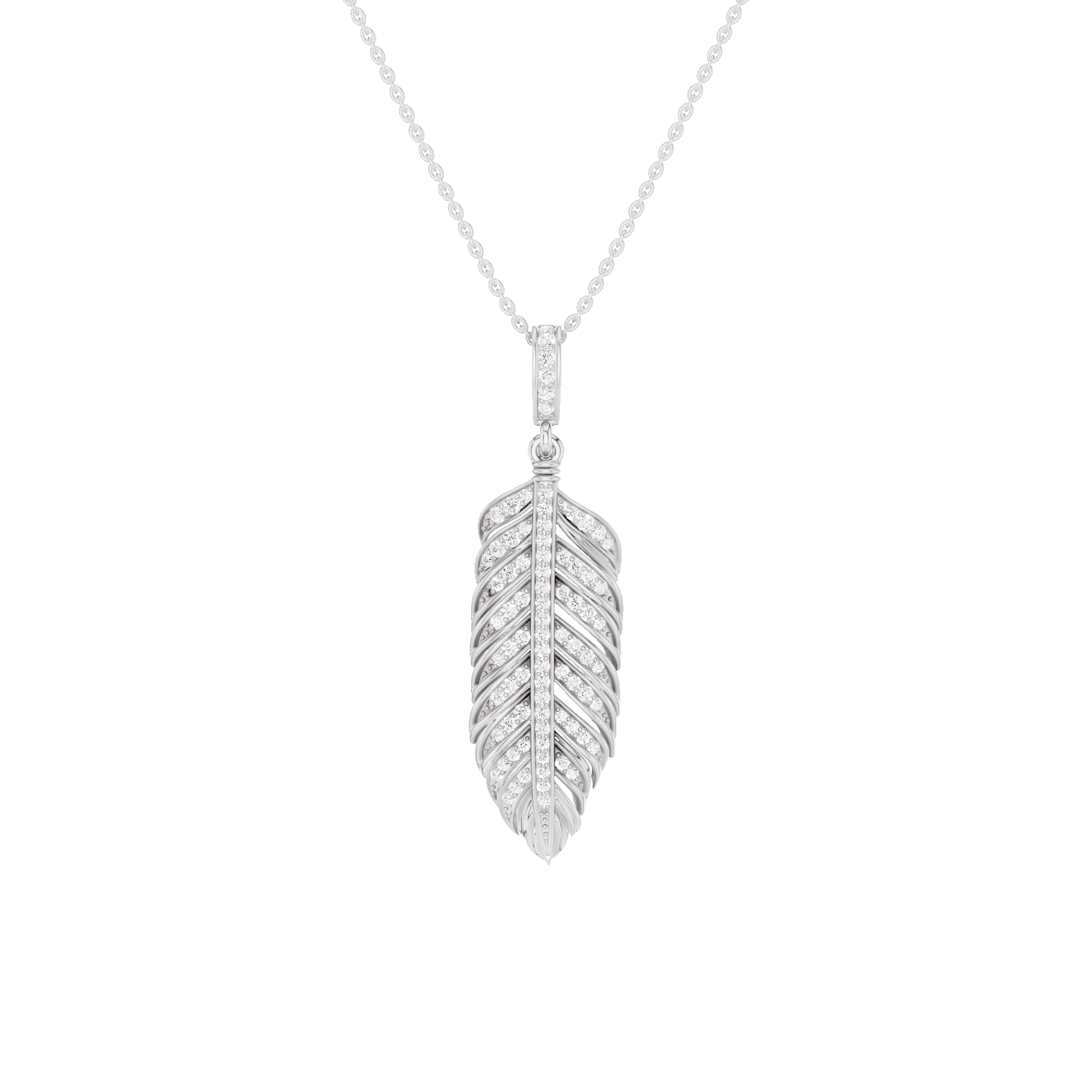 Plume, Feather Pendant, White Gold