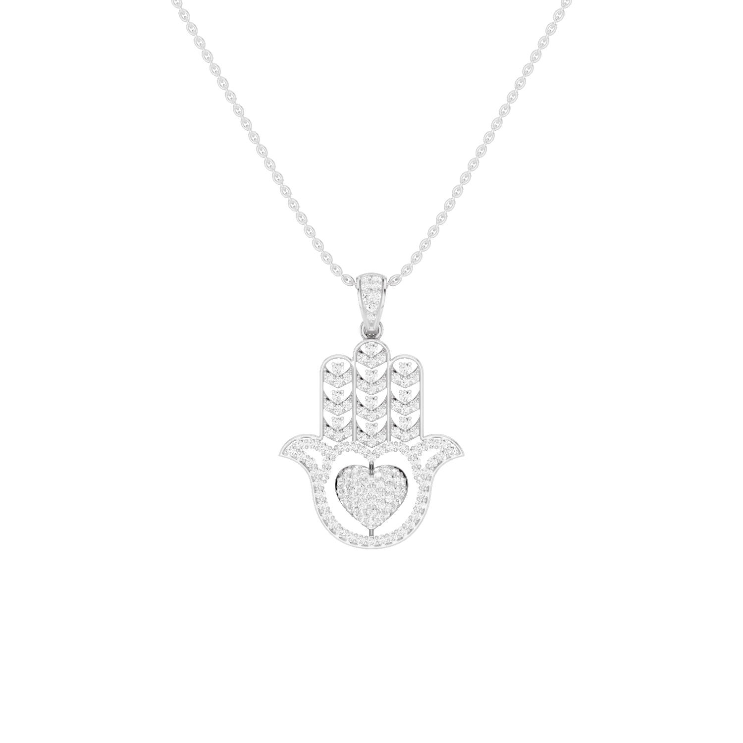 Mira, Hamsa Hand Pendant, White Gold
