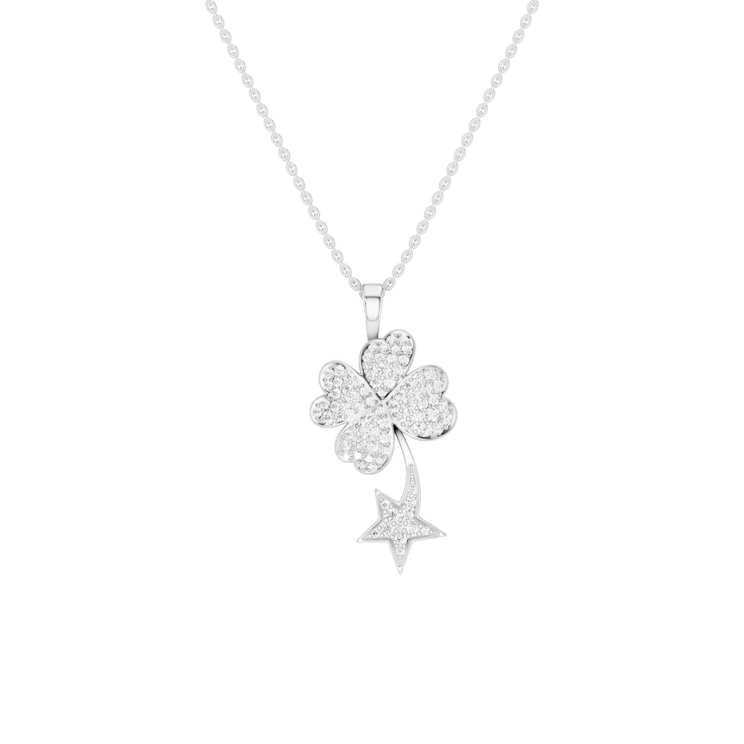 Starry Nite, Clover Leaf Pendant, White Gold