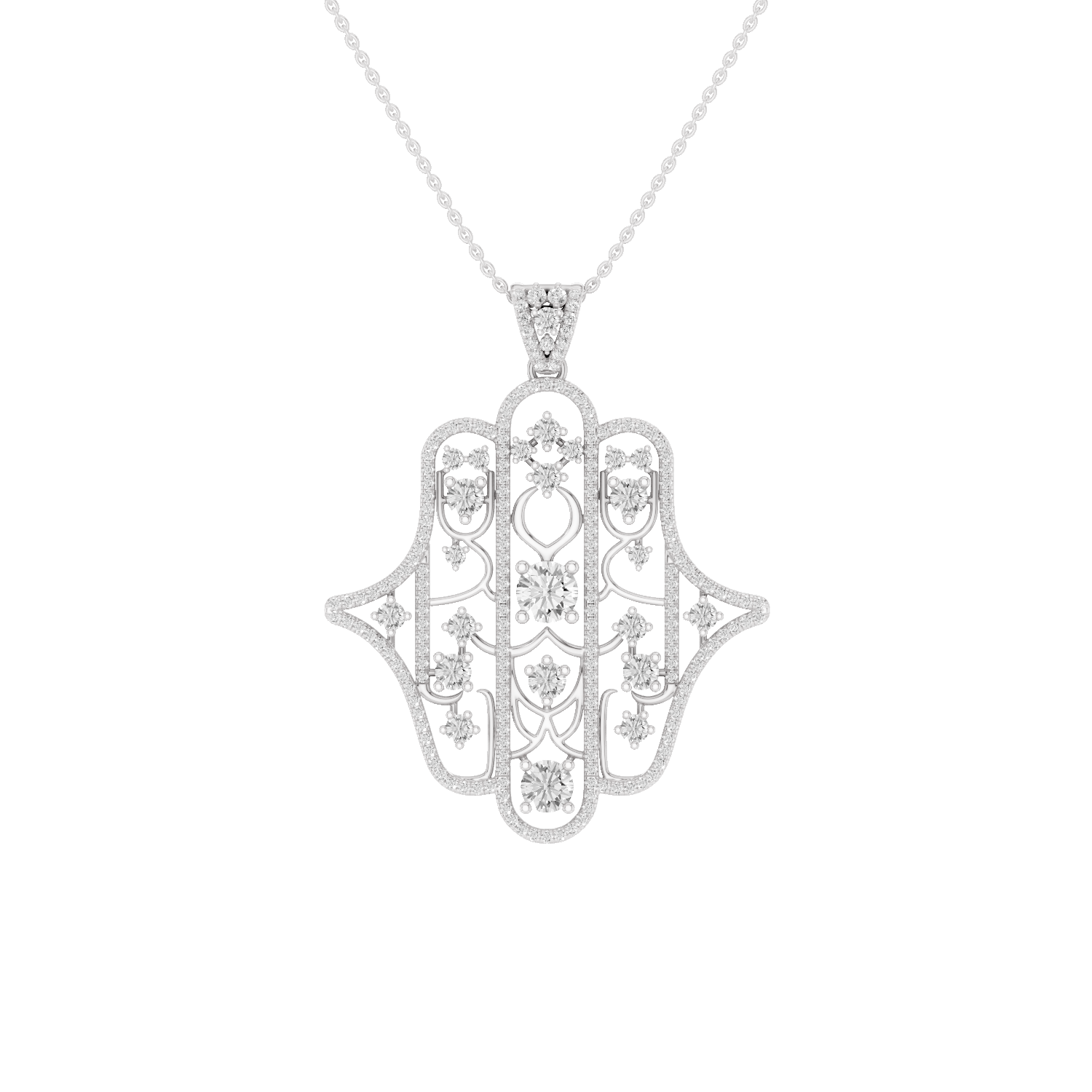 Amuletto, Hamsa Hand Pendant, White Gold