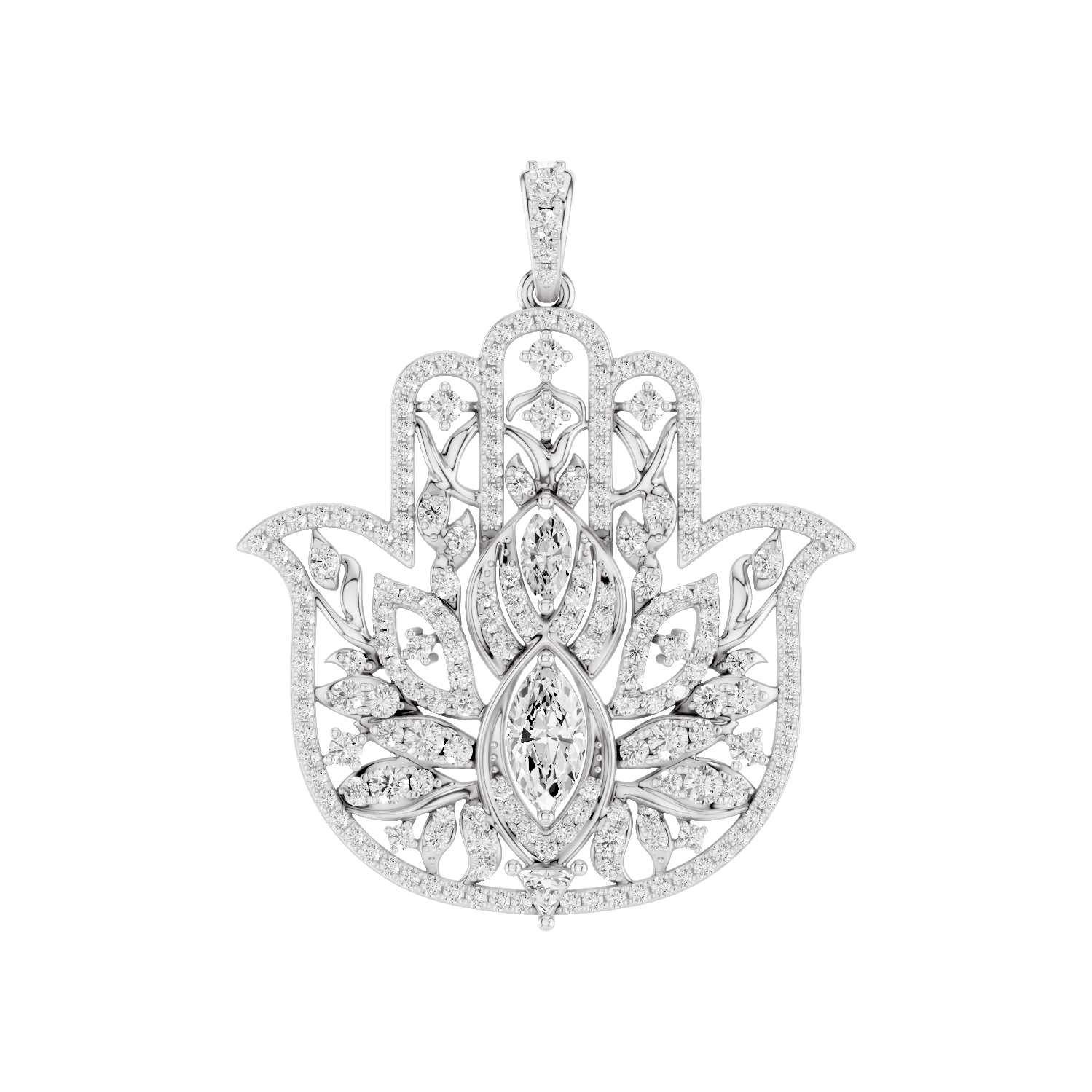 Guardian, Hamsa Hand Pendant, White Gold