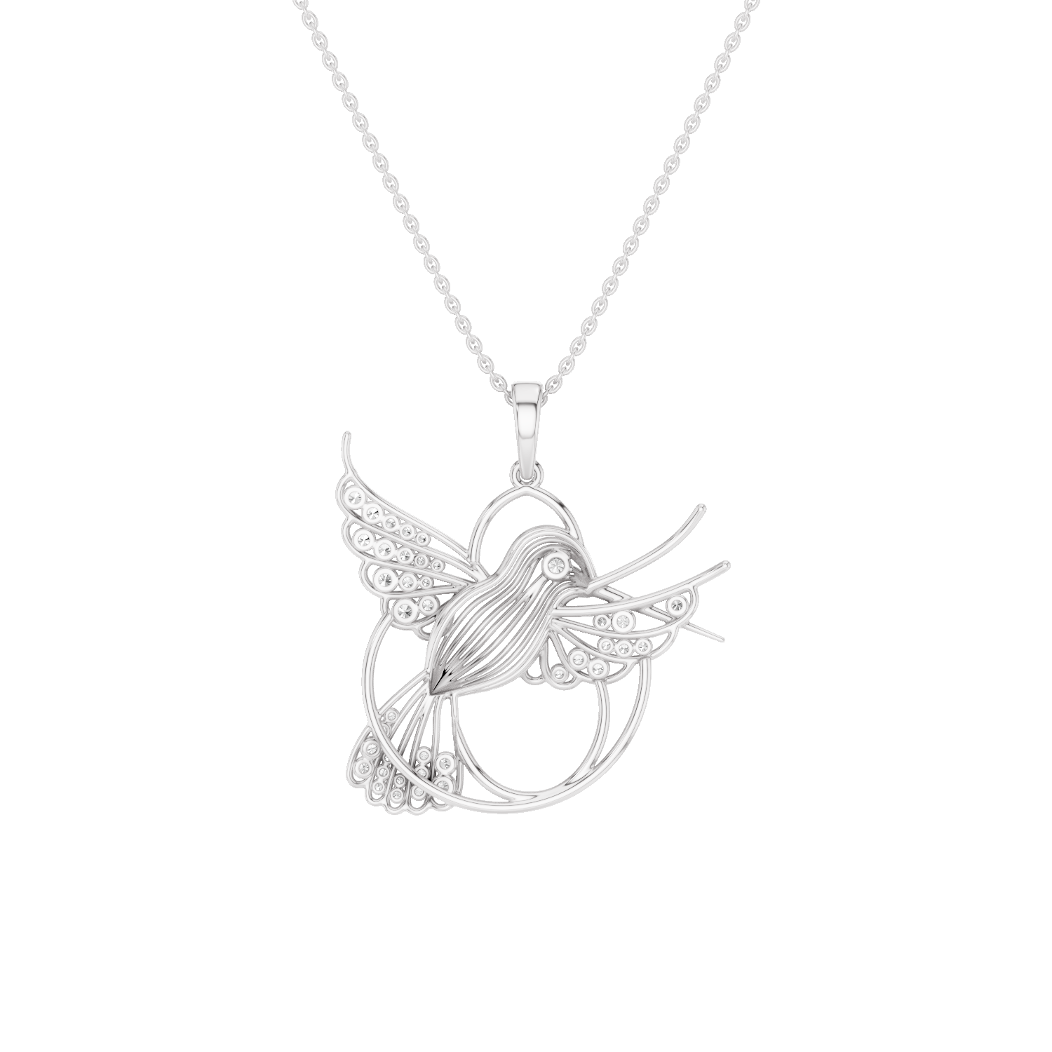 Fluttery, Hummingbird  Pendant, White Gold