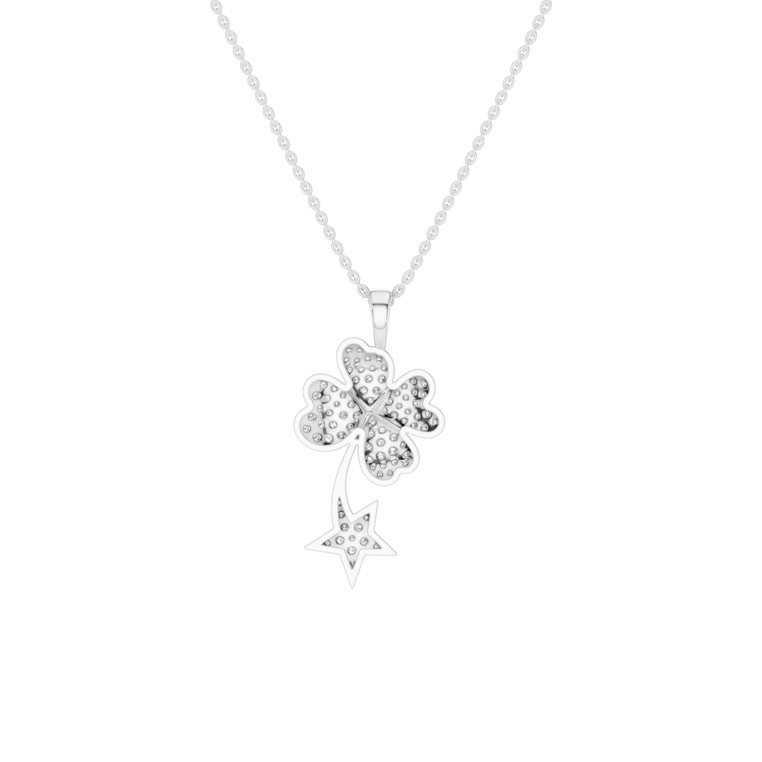 Starry Nite, Clover Leaf Pendant, White Gold