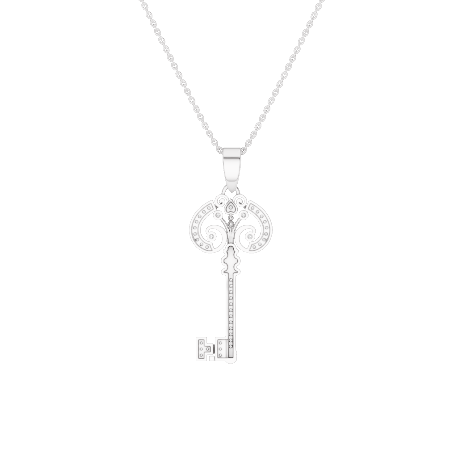 Cle Amour, Key Pendant, White Gold