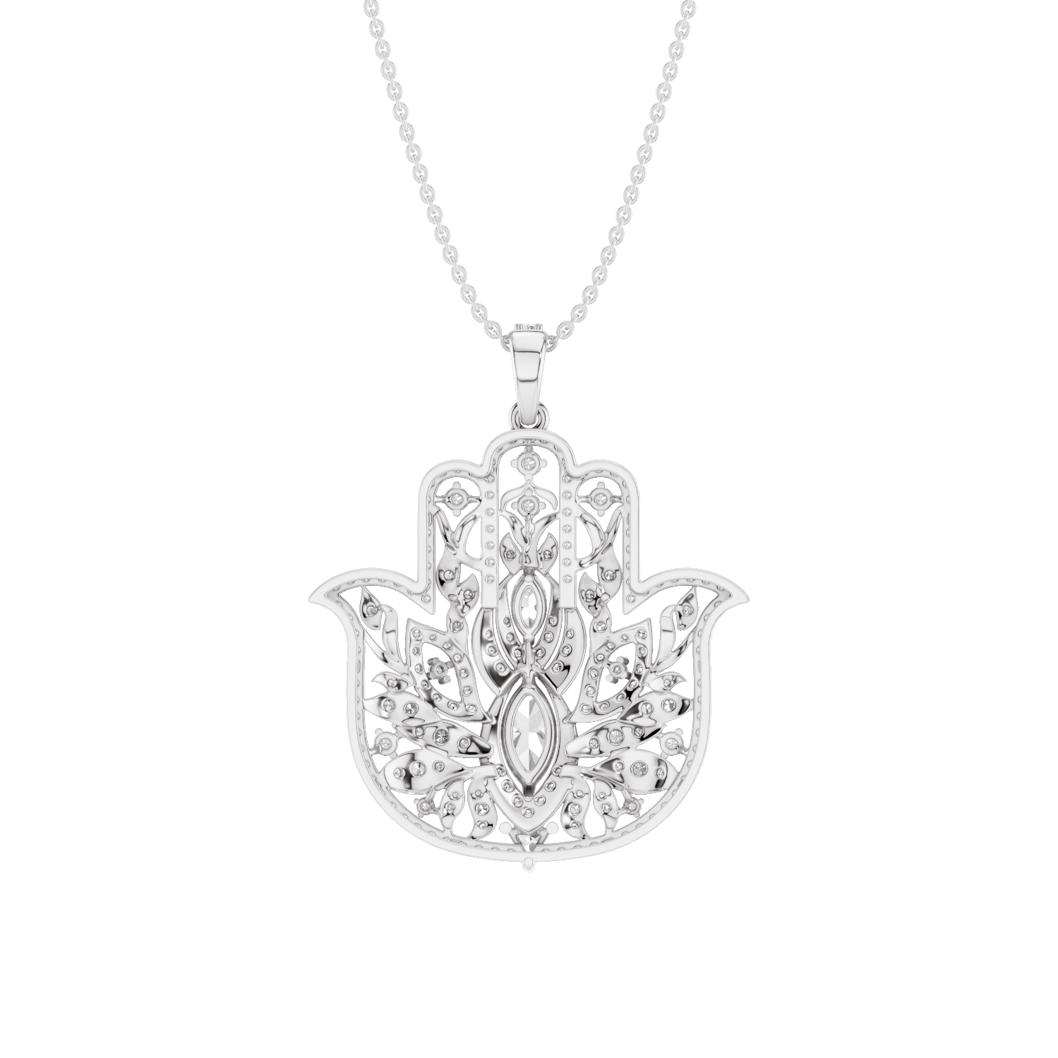 Guardian, Hamsa Hand Pendant, White Gold
