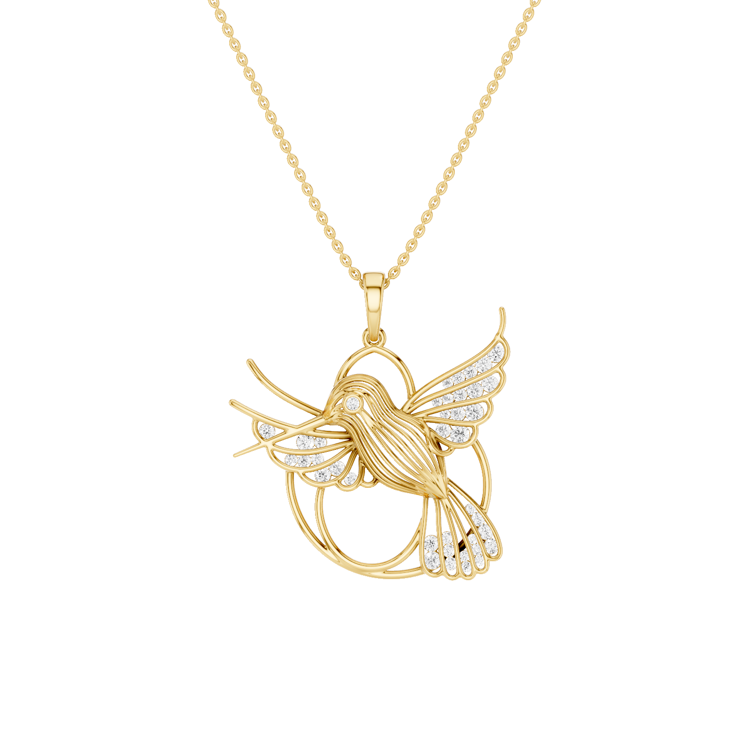 Fluttery, Hummingbird Pendant, Gold