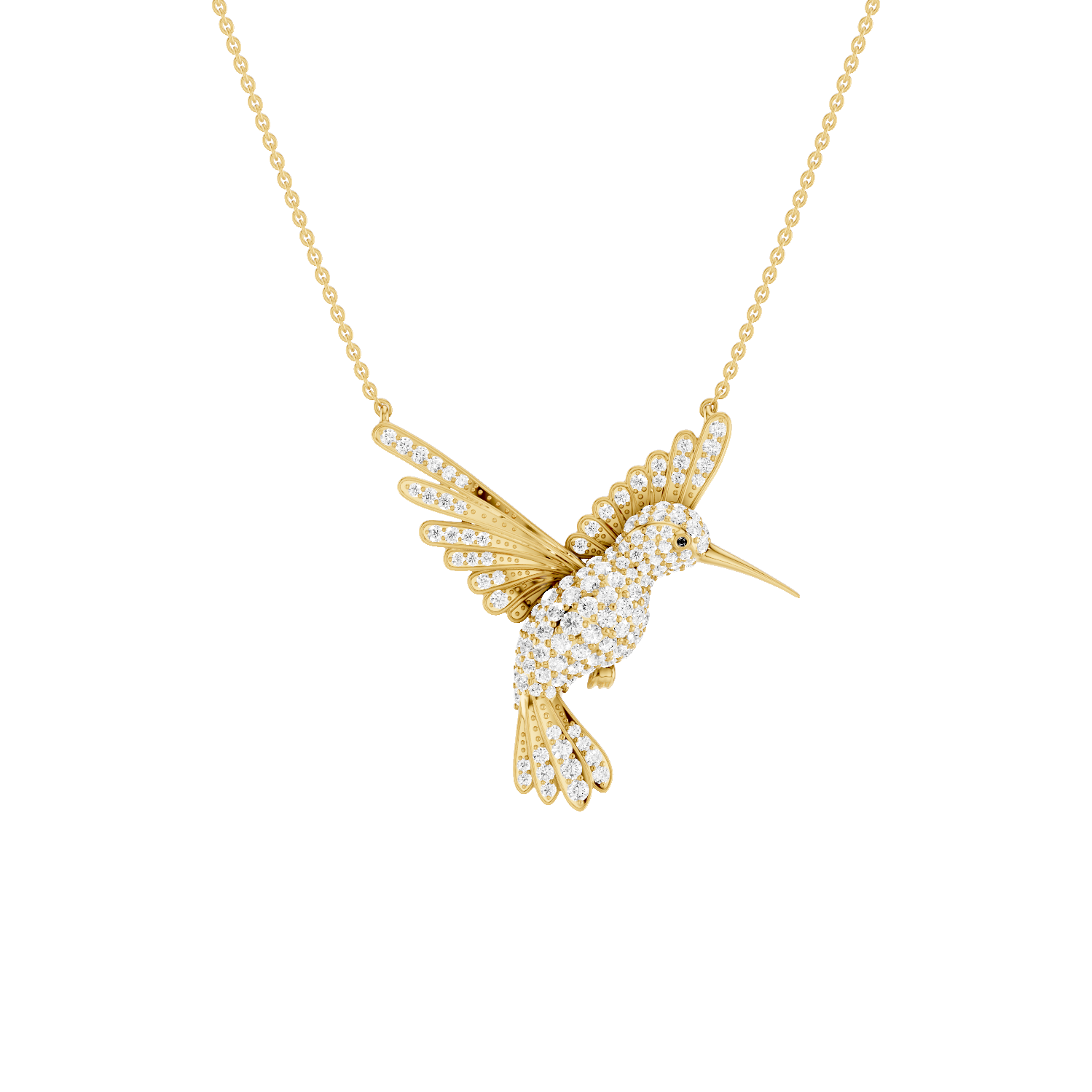 Winged Luck, Hummingbird Pendant, Gold