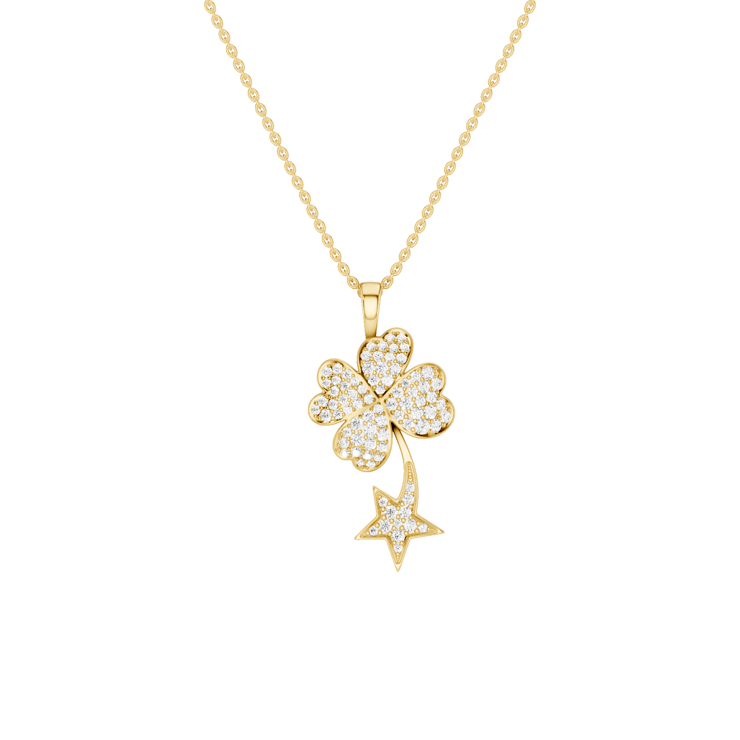 Starry Nite, Clover Leaf Pendant, Gold