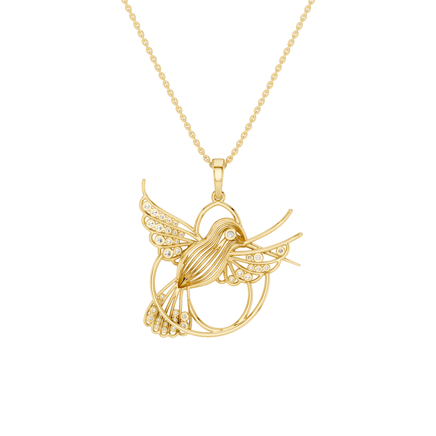 Fluttery, Hummingbird Pendant, Gold
